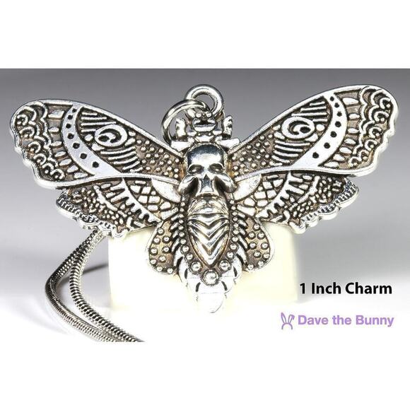 Gothic Jewelry Moth Necklace Dead Head Charm Pendant - Picture 3 of 8